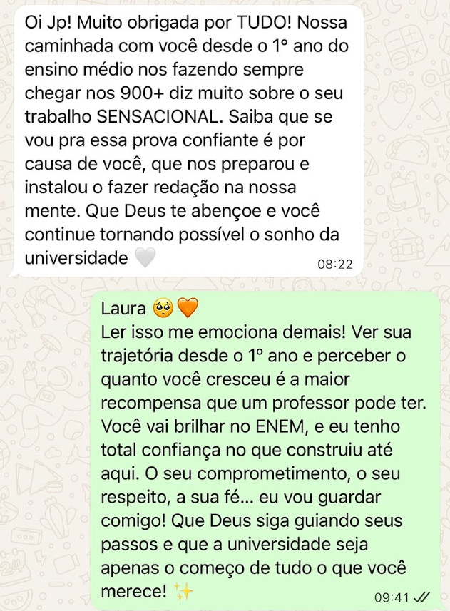 Mensagem de aluno aprovado pelo JP