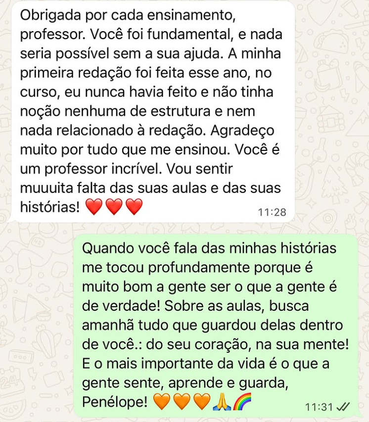 Mensagem de aluno aprovado pelo JP