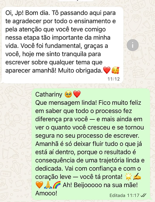 Mensagem de aluno aprovado pelo JP