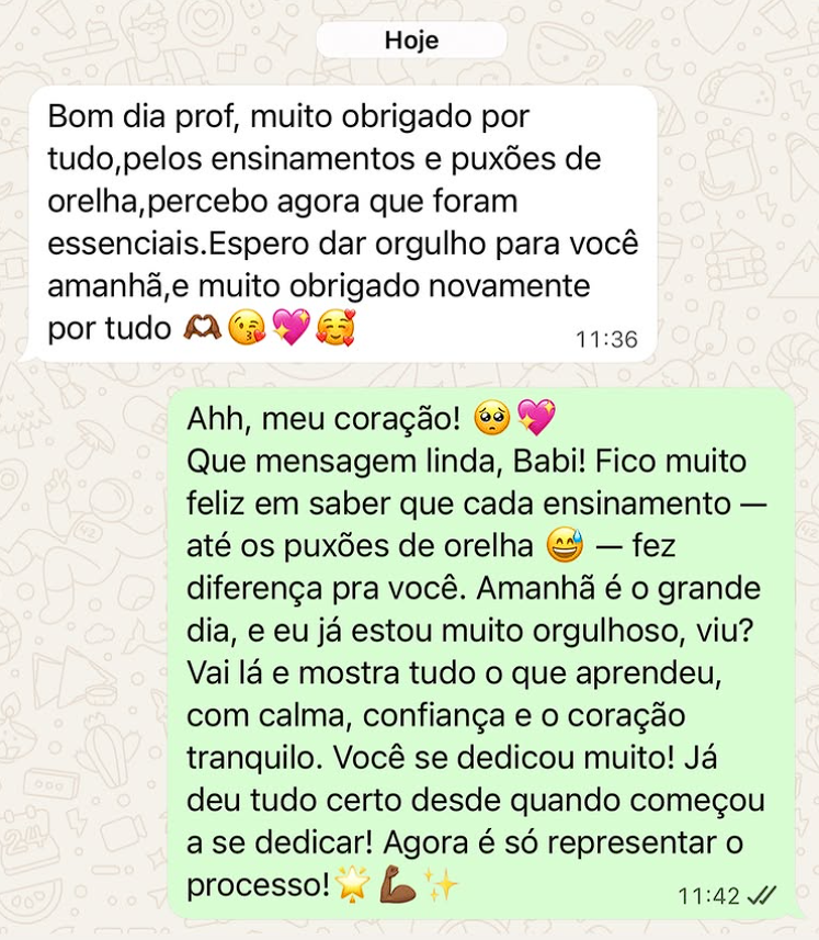 Mensagem de aluno aprovado pelo JP