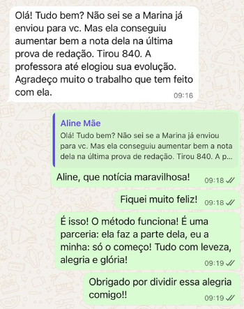 Mensagem de aluno aprovado pelo JP