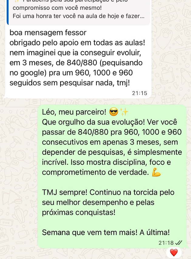Mensagem de aluno aprovado pelo JP
